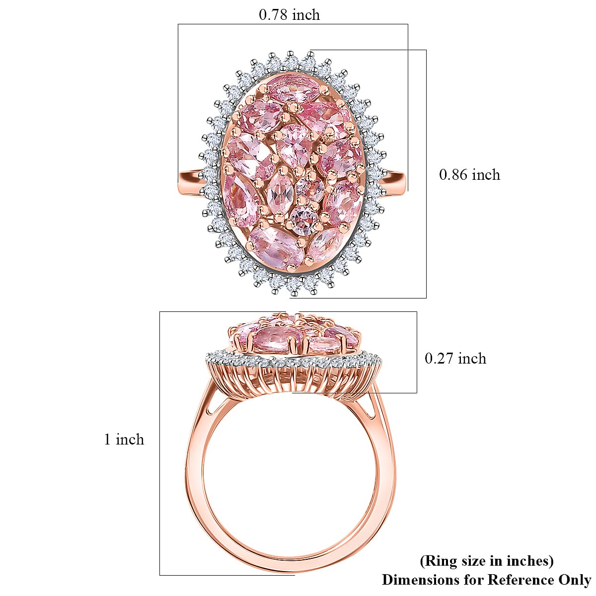 Narsipatnam Pink Spinel, White Zircon Cocktail Ring in 18K Vermeil RG Over Sterling Silver (Size 10.0) 2.60 ctw