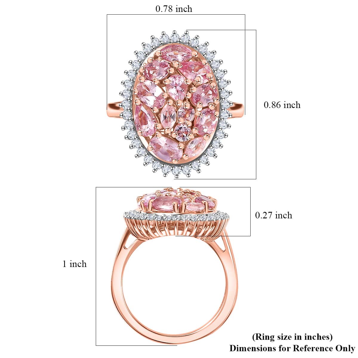 Narsipatnam Pink Spinel and White Zircon Cluster Ring in 18K Vermeil Rose Gold Over Sterling Silver (Size 10.0) 2.60 ctw image number 5