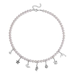 White Shell Pearl Necklace in Black Silvertone 20 Inches