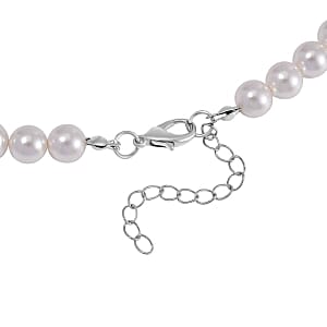White Shell Pearl Necklace in Black Silvertone 20 Inches