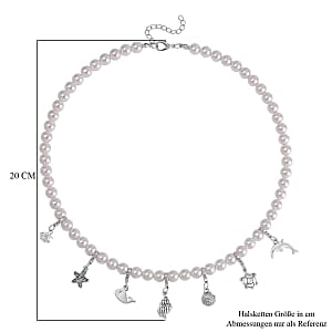 White Shell Pearl Necklace in Black Silvertone 20 Inches