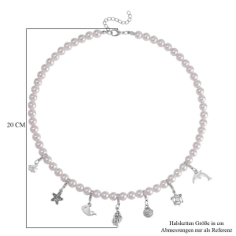 White Shell Pearl Necklace in Black Silvertone 20 Inches