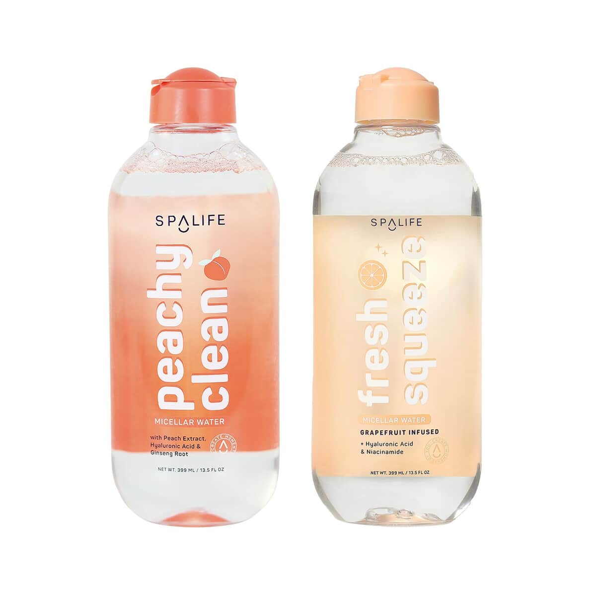 SpaLife 2 Pack Micellar Water with Hyaluronic Acid (Peachy Clean & Fresh Squeeze) 2x13.5oz (Ships in 8-10 Business Days) image number 0