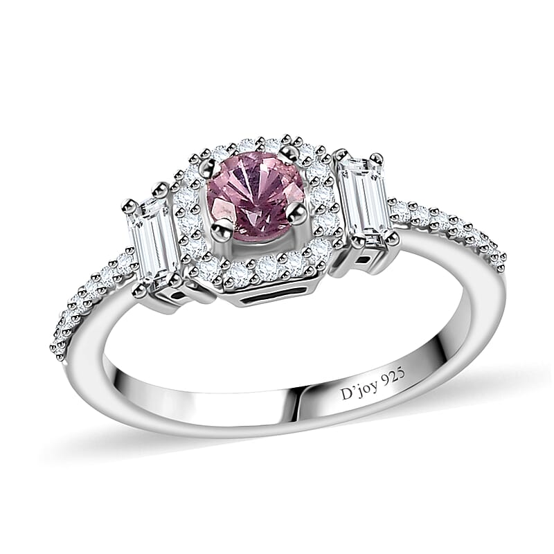 Narsipatnam Pink Spinel and White Zircon Ring in Rhodium Over Sterling Silver (Size 10.0) 0.85 ctw