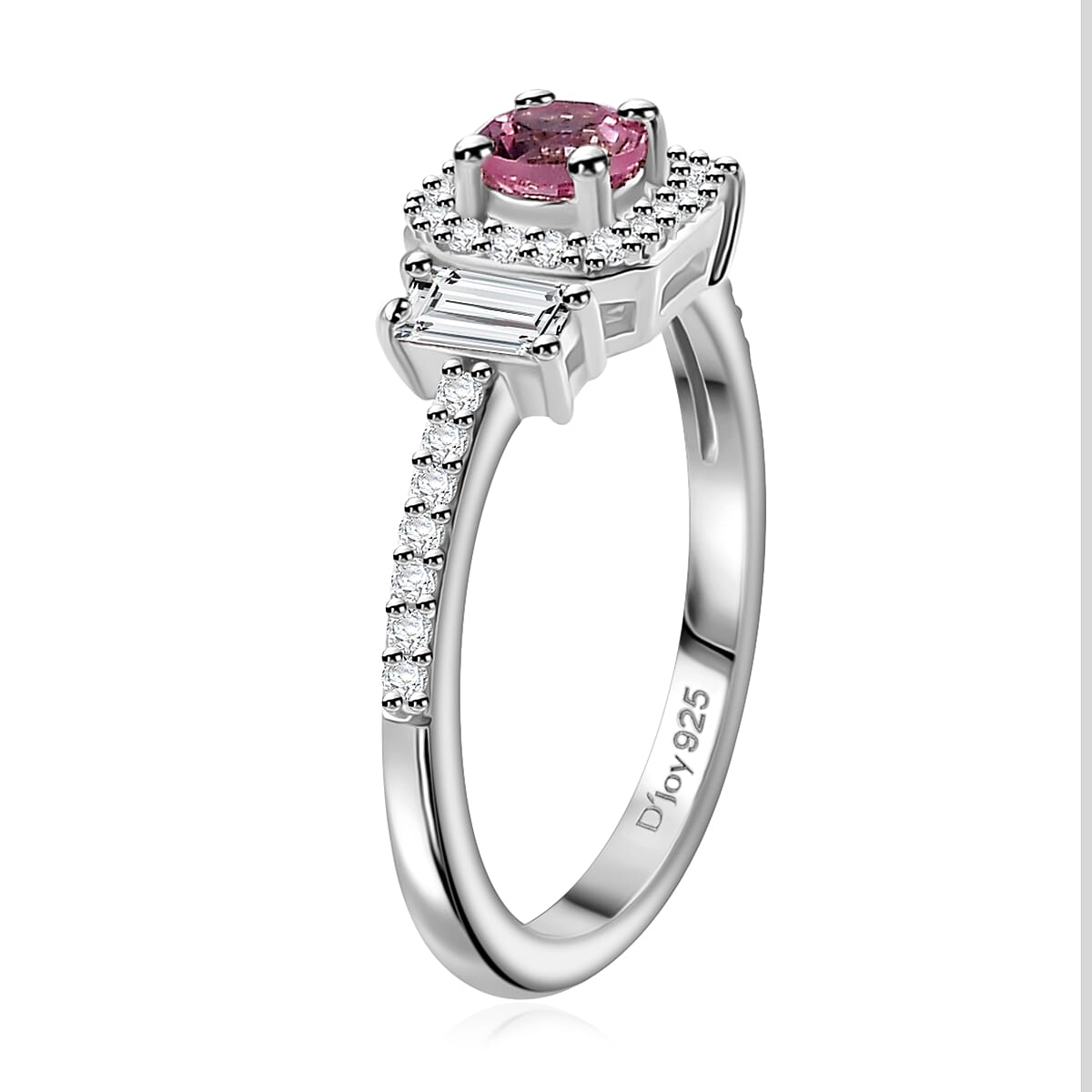 Narsipatnam Pink Spinel and White Zircon Ring in Rhodium Over Sterling Silver (Size 10.0) 0.85 ctw