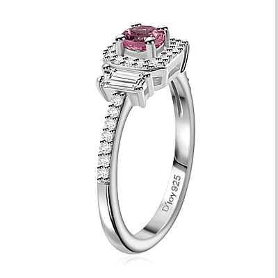 Narsipatnam Pink Spinel and White Zircon Ring in Rhodium Over Sterling Silver (Size 10.0) 0.85 ctw