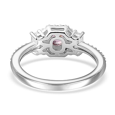 Narsipatnam Pink Spinel and White Zircon Ring in Rhodium Over Sterling Silver (Size 10.0) 0.85 ctw