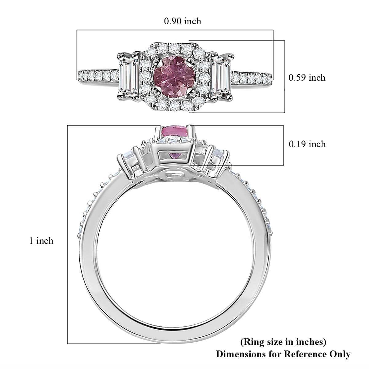 Narsipatnam Pink Spinel and White Zircon Ring in Rhodium Over Sterling Silver (Size 10.0) 0.85 ctw