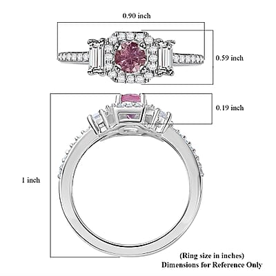 Narsipatnam Pink Spinel and White Zircon Ring in Rhodium Over Sterling Silver (Size 10.0) 0.85 ctw