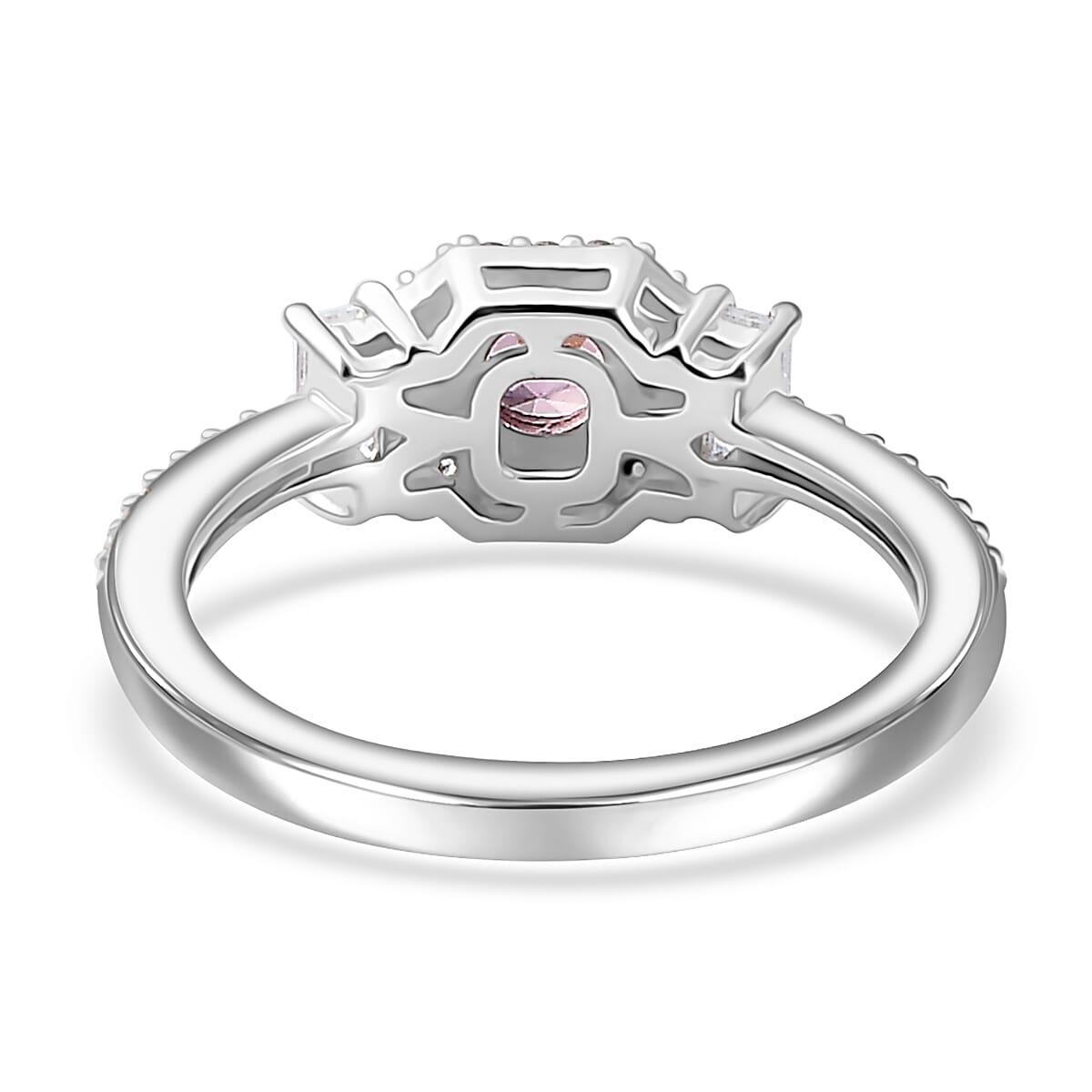 Narsipatnam Pink Spinel and White Zircon Ring in Rhodium Over Sterling Silver (Size 5.0) 0.85 ctw image number 4
