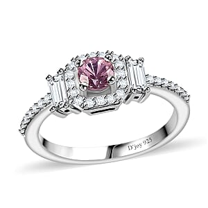 Narsipatnam Pink Spinel and White Zircon Ring in Rhodium Over Sterling Silver (Size 6.0) 0.85 ctw