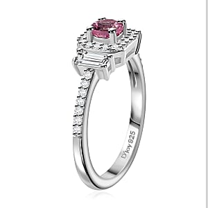 Narsipatnam Pink Spinel and White Zircon Ring in Rhodium Over Sterling Silver (Size 6.0) 0.85 ctw
