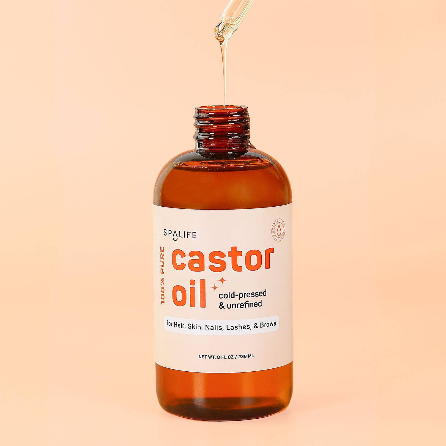 SpaLife Castor Oil 100% Pure - For Hair, Skin, Lashes & Brows 8oz (Ships in 7-10 Days)