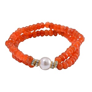 Red Agate and Multi Gemstone 90.00 ctw Bracelet in Goldtone (7.00-7.50 In)