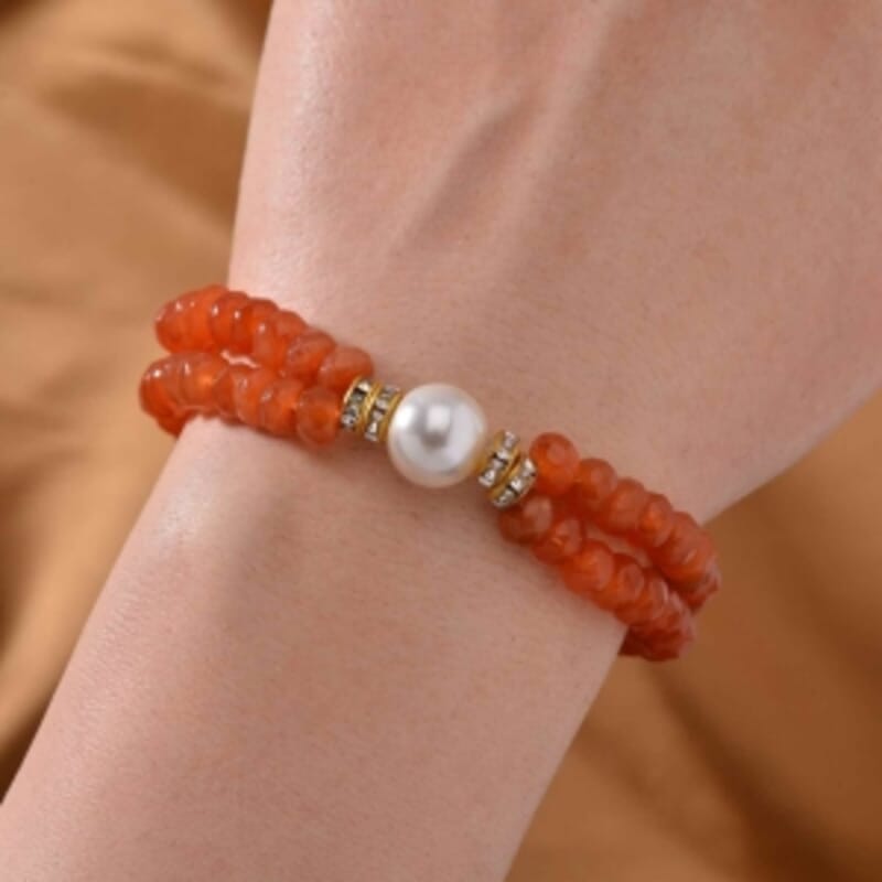 Red Agate and Multi Gemstone 90.00 ctw Bracelet in Goldtone (7.00-7.50 In)