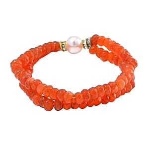 Red Agate and Multi Gemstone 90.00 ctw Bracelet in Goldtone (7.00-7.50 In)