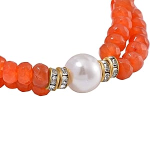 Red Agate and Multi Gemstone 90.00 ctw Bracelet in Goldtone (7.00-7.50 In)