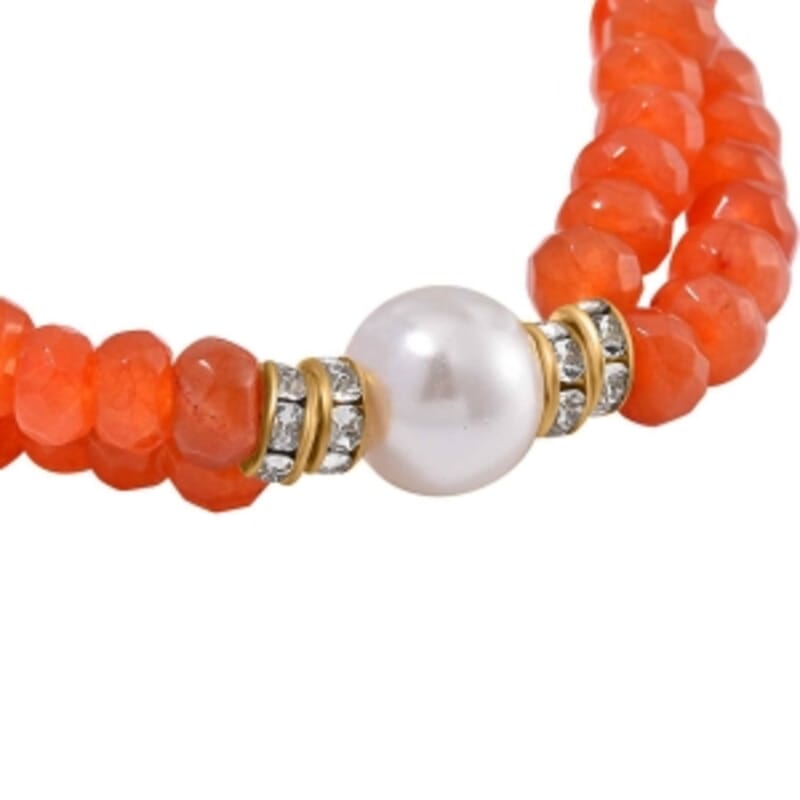Red Agate and Multi Gemstone 90.00 ctw Bracelet in Goldtone (7.00-7.50 In)