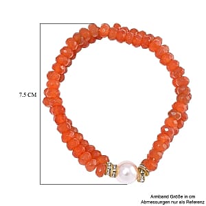 Red Agate and Multi Gemstone 90.00 ctw Bracelet in Goldtone (7.00-7.50 In)