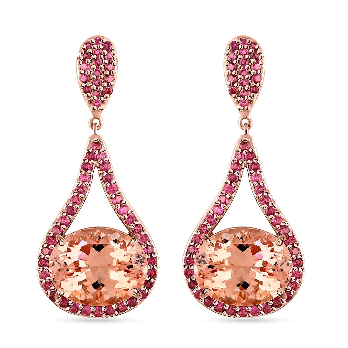 Luxoro AAA Marropino Morganite and Morro Redondo Pink Tourmaline 3.85 ctw Dangling Earrings in 14K Rose Gold 8 Grams
