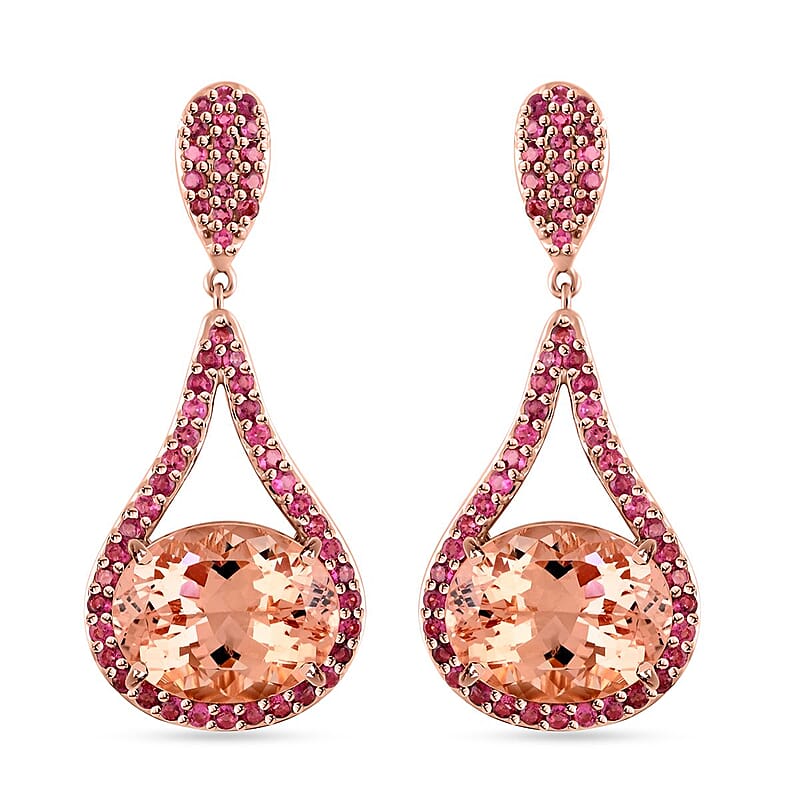 Luxoro AAA Marropino Morganite and Morro Redondo Pink Tourmaline 3.85 ctw Dangling Earrings in 14K Rose Gold 8 Grams