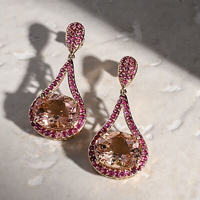 Luxoro AAA Marropino Morganite and Morro Redondo Pink Tourmaline 3.85 ctw Dangling Earrings in 14K Rose Gold 8 Grams