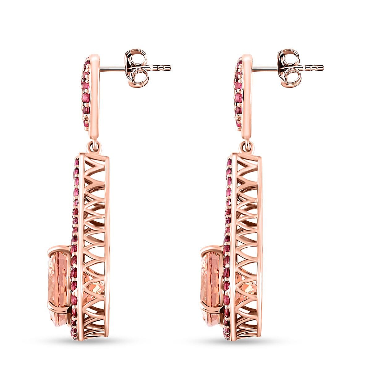Luxoro AAA Marropino Morganite and Morro Redondo Pink Tourmaline 3.85 ctw Dangling Earrings in 14K Rose Gold 8 Grams