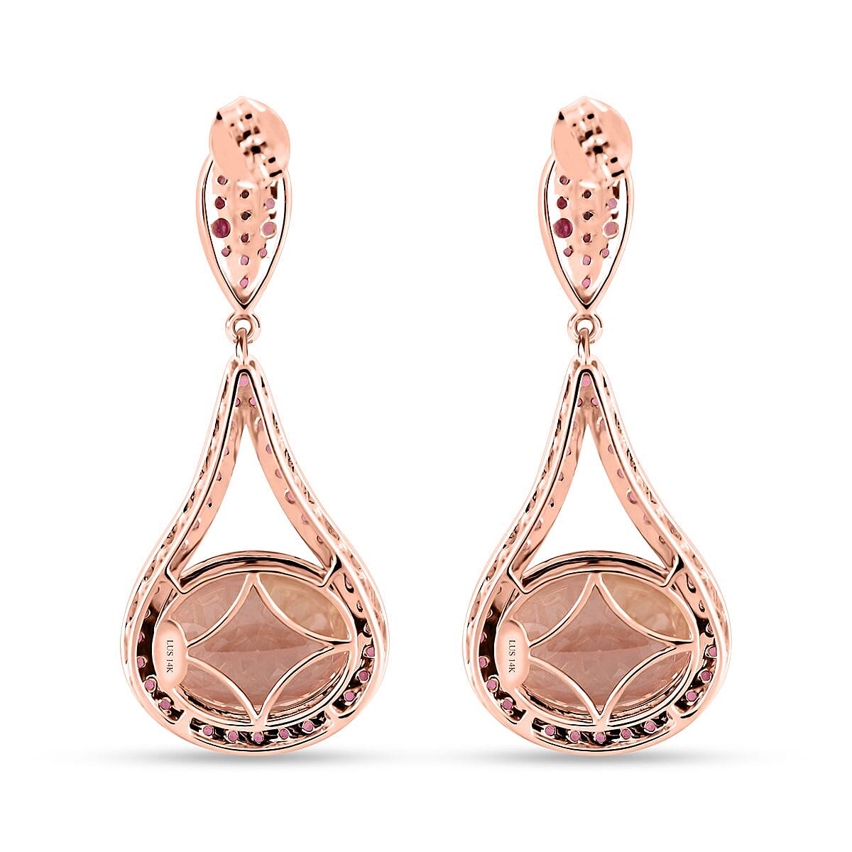 Luxoro AAA Marropino Morganite and Morro Redondo Pink Tourmaline 3.85 ctw Dangling Earrings in 14K Rose Gold 8 Grams