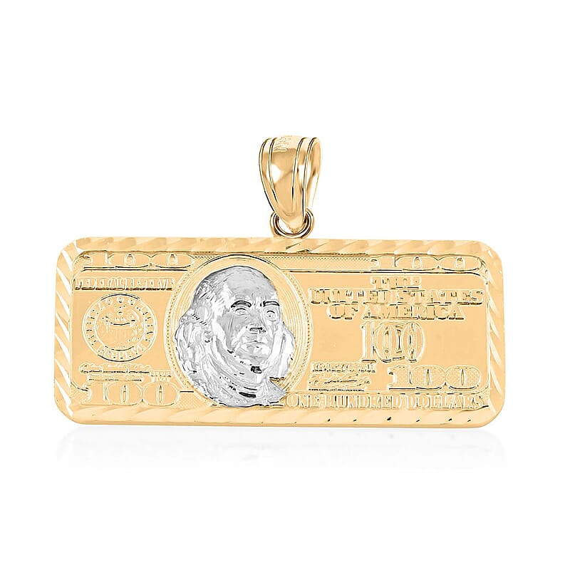Made in America 10K Yellow and White Gold Dollar Bill Pendant 4.50 Grams
