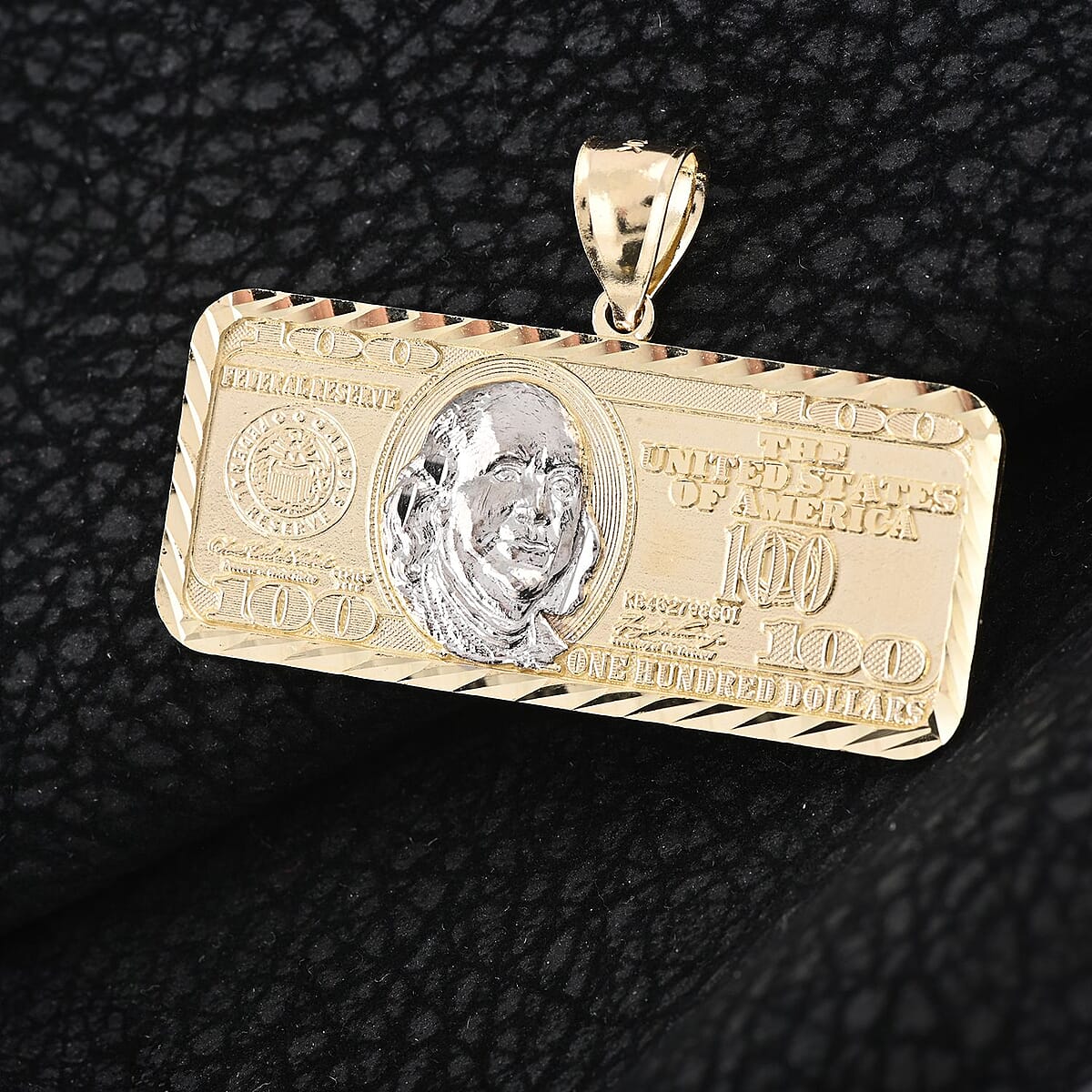 Made in America 10K Yellow and White Gold Dollar Bill Pendant 4.50 Grams image number 1