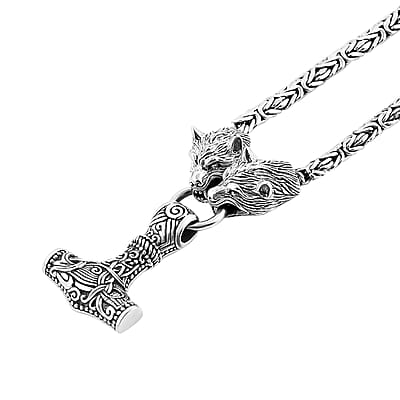 Bali Legacy Sterling Silver Wolf Necklace 30 Inches 57.15 Grams