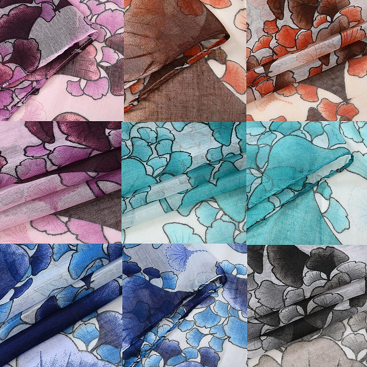 Set of 5 Ginko Leaf Digital Printed Decorative Scarves image number 6