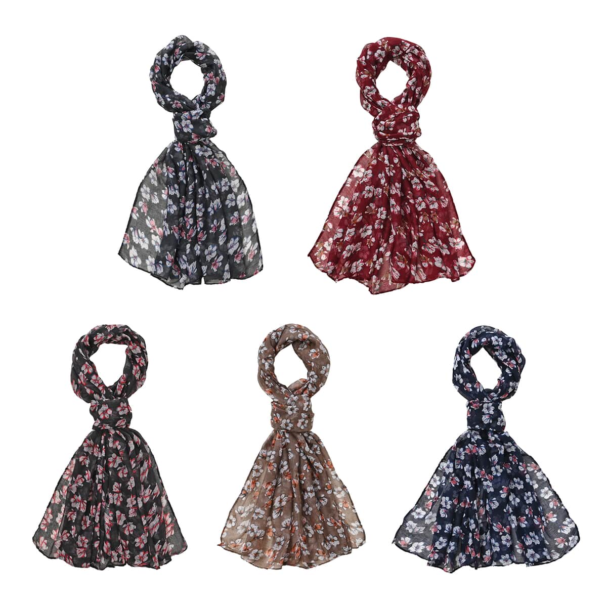 Set of 5 Floral Polyester Scarves image number 0