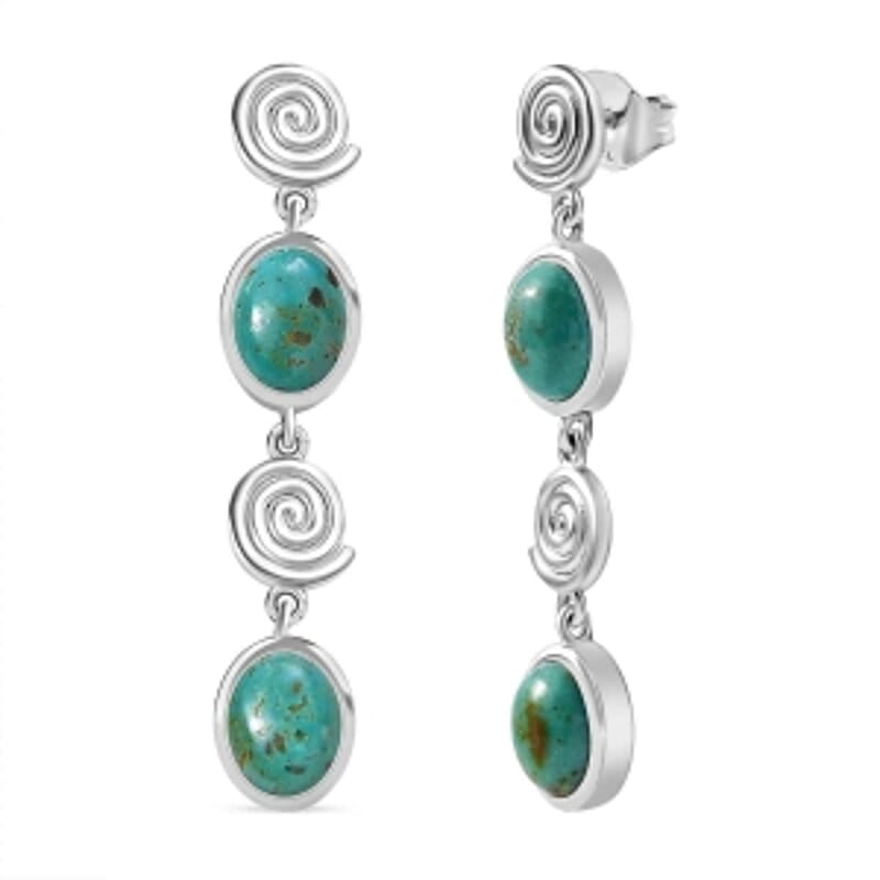 Sierra Nevada Turquoise Dangling 5.65 ctw Earrings in Rhodium Over Sterling Silver