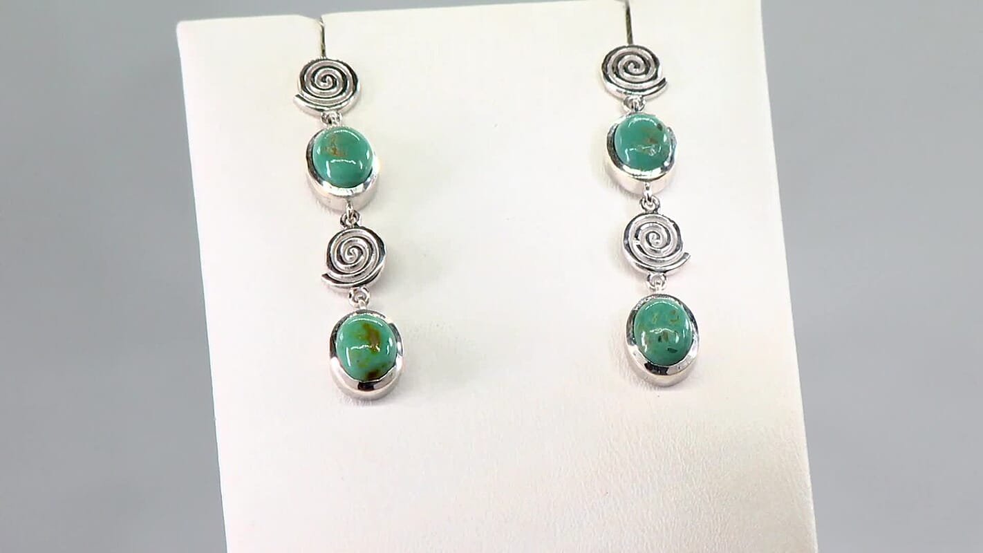Sierra Nevada Turquoise Dangling 5.65 ctw Earrings in Rhodium Over Sterling Silver