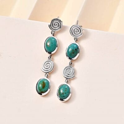 Sierra Nevada Turquoise Dangling 5.65 ctw Earrings in Rhodium Over Sterling Silver