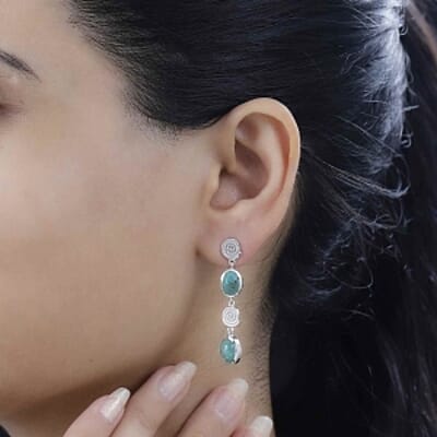 Sierra Nevada Turquoise Dangling 5.65 ctw Earrings in Rhodium Over Sterling Silver