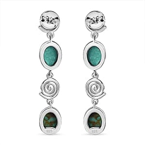 Sierra Nevada Turquoise Dangling 5.65 ctw Earrings in Rhodium Over Sterling Silver