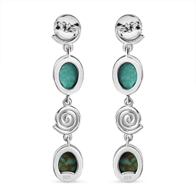 Sierra Nevada Turquoise Dangling 5.65 ctw Earrings in Rhodium Over Sterling Silver
