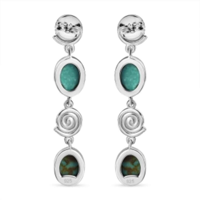 Sierra Nevada Turquoise Dangling 5.65 ctw Earrings in Rhodium Over Sterling Silver