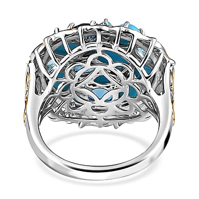 Sleeping Beauty Turquoise and Multi Gemstone Cocktail Pebble Ring in 18K Vermeil YG and Rhodium Over Sterling Silver (Size 10.0) 5.40 ctw