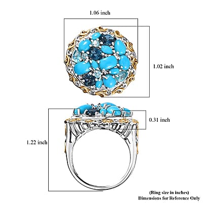 Sleeping Beauty Turquoise and Multi Gemstone Cocktail Pebble Ring in 18K Vermeil YG and Rhodium Over Sterling Silver (Size 10.0) 5.40 ctw