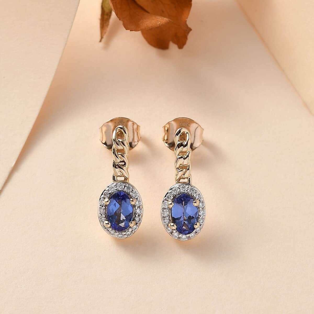 Luxoro Premium Tanzanite and Moissanite 1.15 ctw Earrings in 10K Yellow Gold image number 1