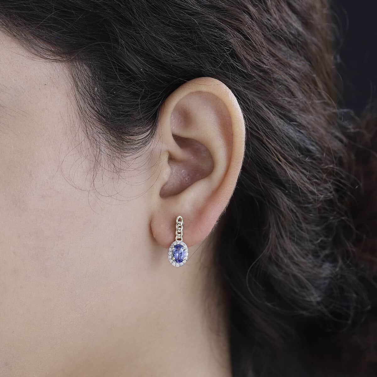 Luxoro Premium Tanzanite and Moissanite 1.15 ctw Earrings in 10K Yellow Gold image number 2