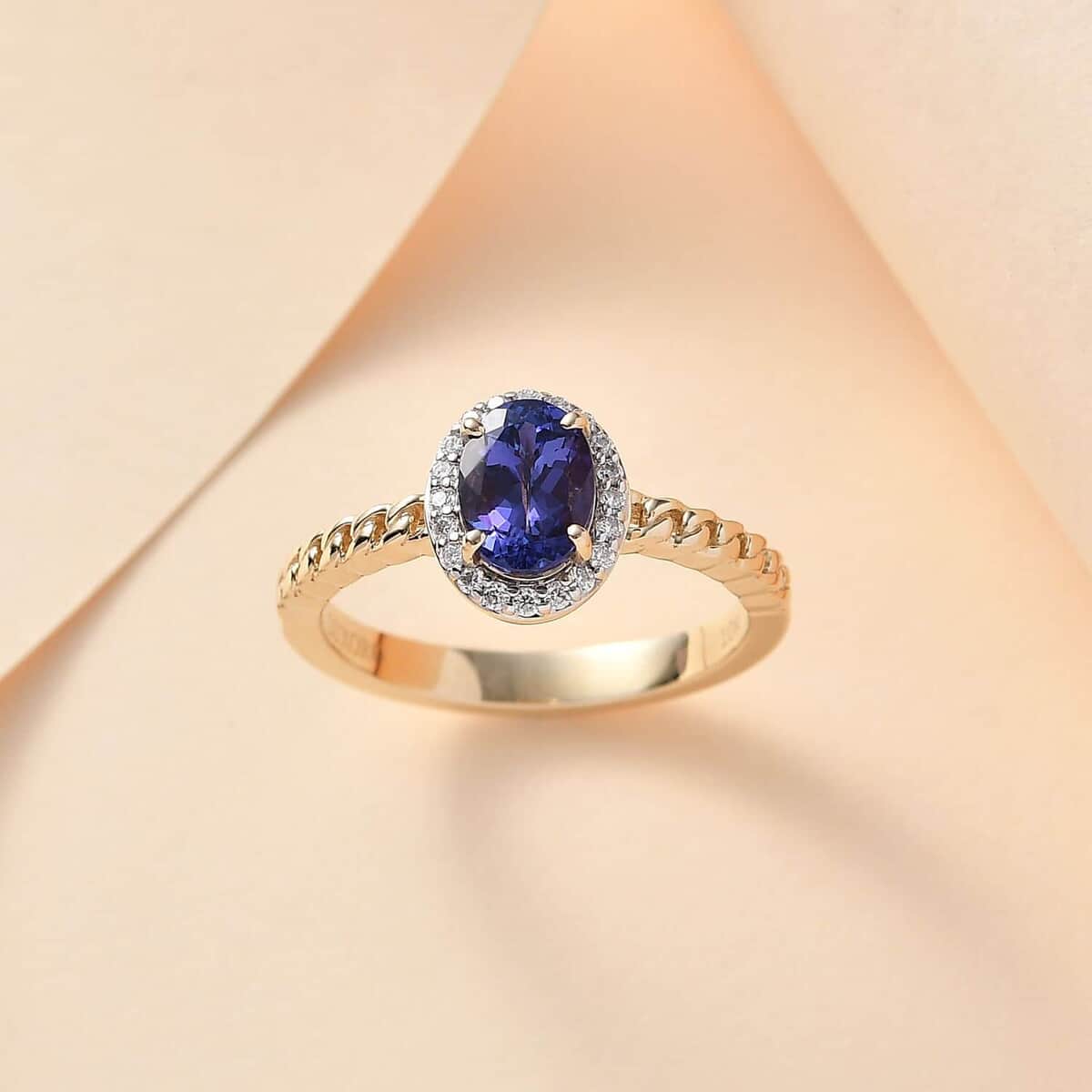 Luxoro Premium Tanzanite and Moissanite 1.60 ctw Ring in 10K Yellow Gold (Size 9.0) image number 1