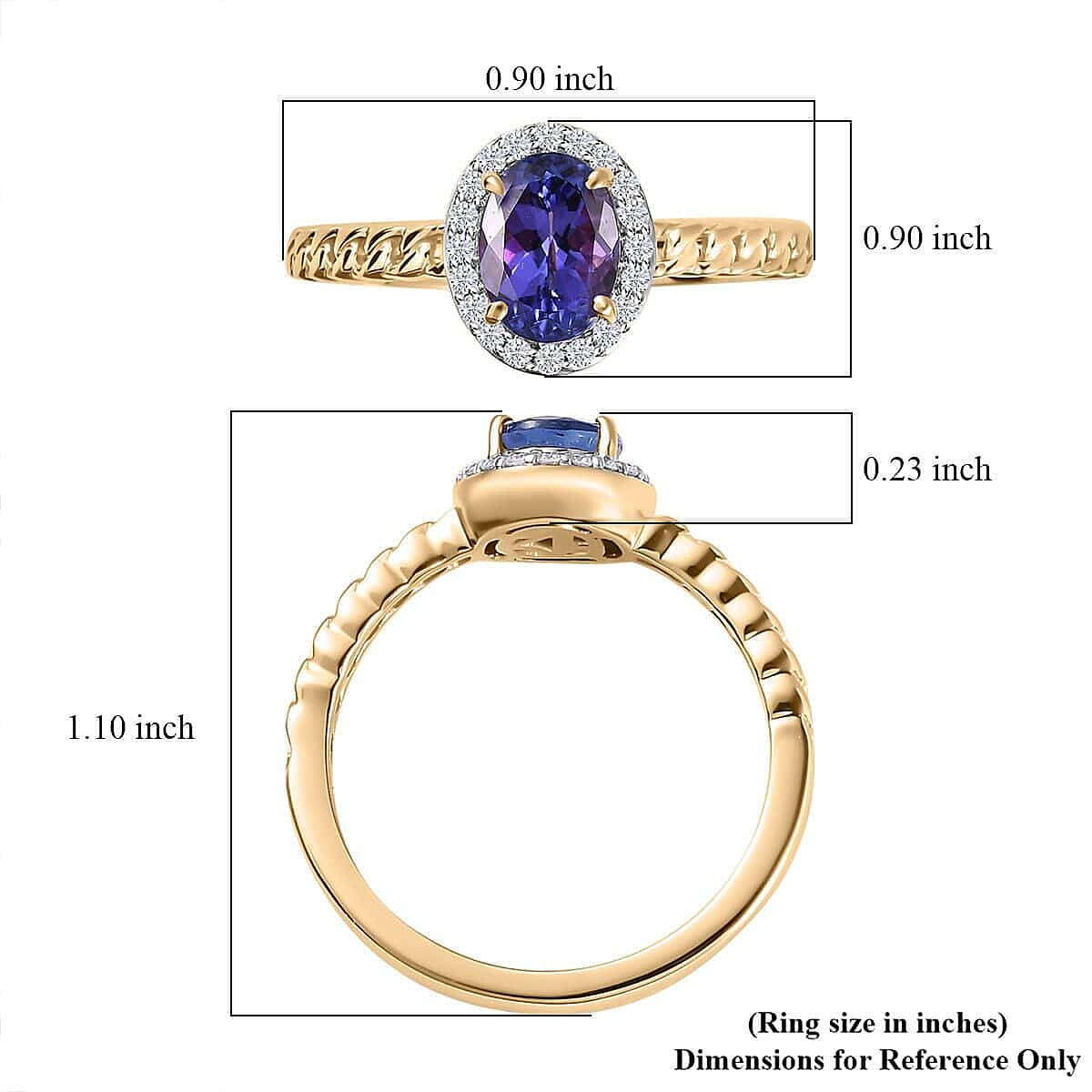 Luxoro Premium Tanzanite and Moissanite 1.60 ctw Ring in 10K Yellow Gold (Size 9.0)