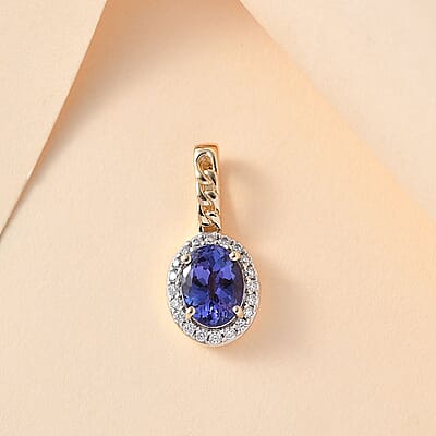 Luxoro Premium Tanzanite and Moissanite 1.75 ctw Pendant in 10K Yellow Gold