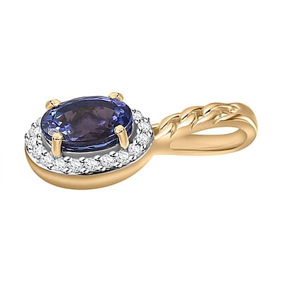 Luxoro Premium Tanzanite and Moissanite 1.75 ctw Pendant in 10K Yellow Gold