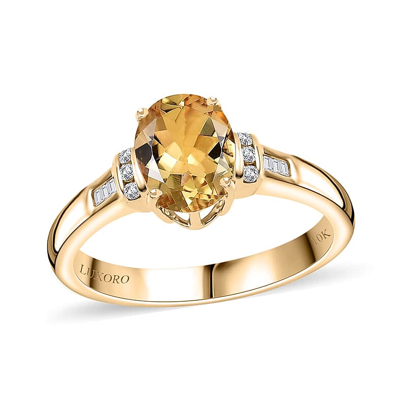 Luxoro AAA Brazilian Heliodor and G-H I2-I3 Diamond 1.75 ctw Ring in 10K Yellow Gold (Size 10.0)