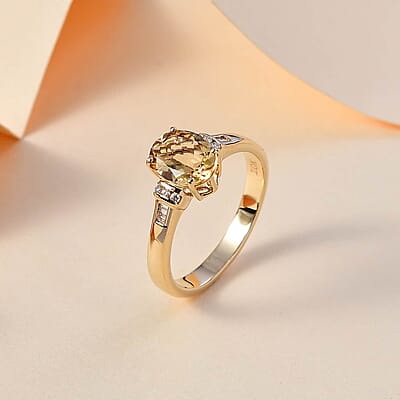 Luxoro AAA Brazilian Heliodor and G-H I2-I3 Diamond 1.75 ctw Ring in 10K Yellow Gold (Size 10.0)